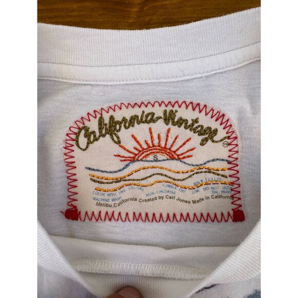 California Vintage Heritage Long Sleeve T-Shirt Surf Print & Embroidered Patches - Picture 2 of 7